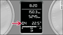 Display (ohne Fahrerinformationssystem): Wählhebelstellungen